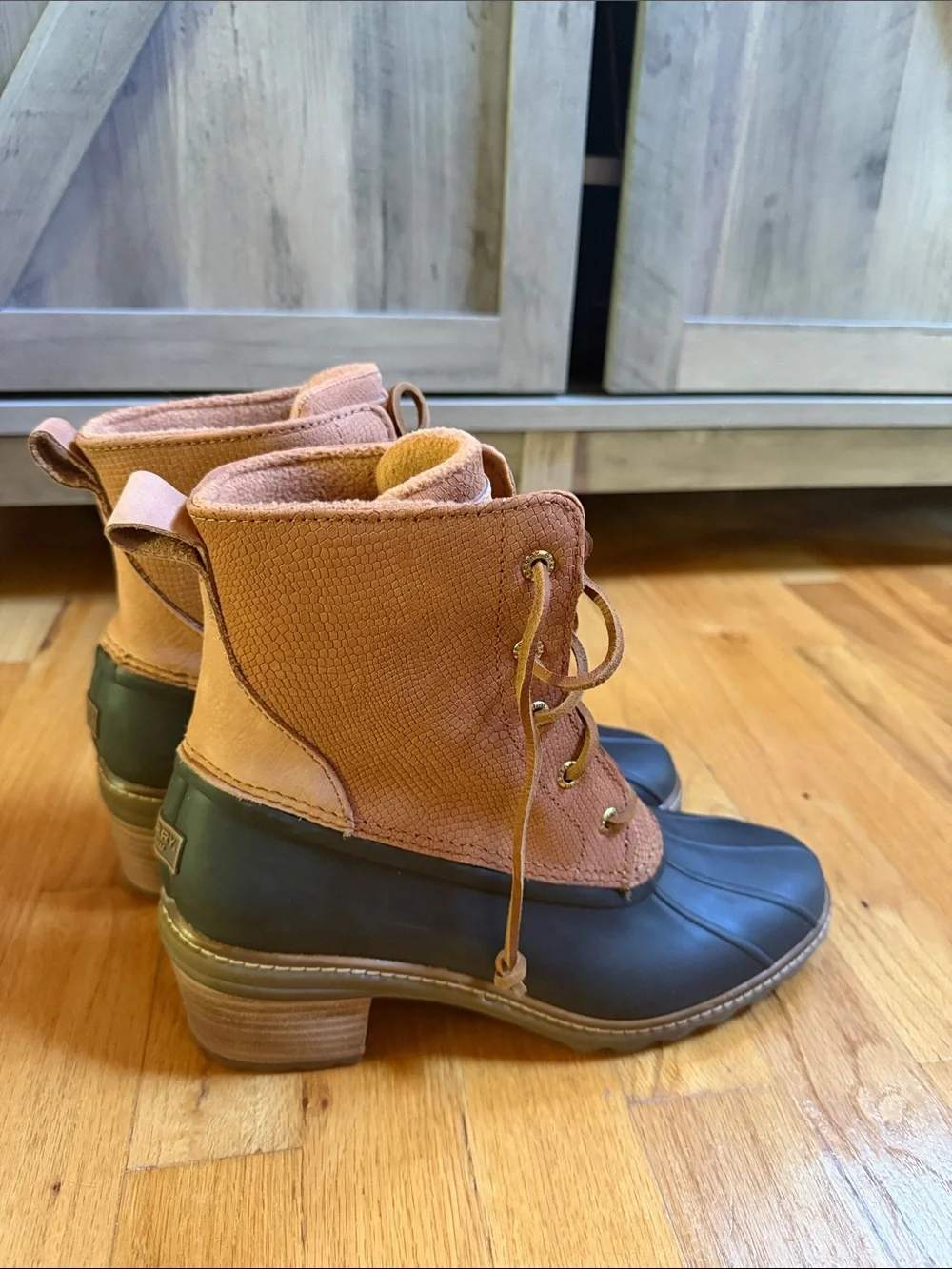 Sperry Two-Tone Brown and Olive Duck Boots - Lace-Up Winter Boots